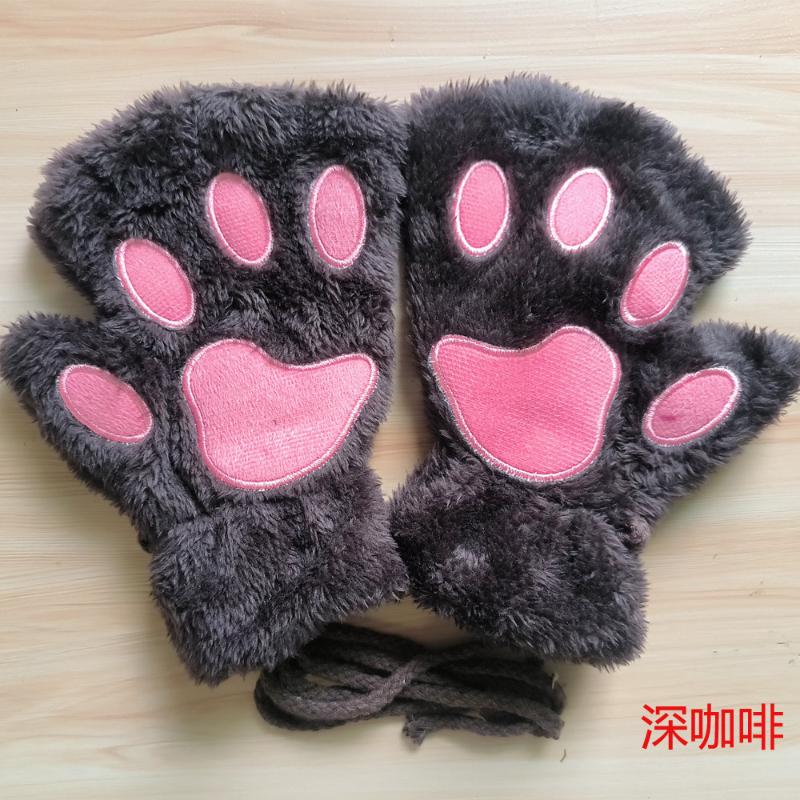 Мультяшные милые перчатки с кошачьими когтями, женские плюшевые варежки, теплые мягкие плюшевые короткие перчатки без пальцев с пушистым медведем и котом, костюм на половину пальца