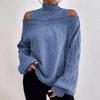 2023 Autumn/Winter Off-Shoulder Semi-High Neck Loose Oversized Knit Sweater for Women