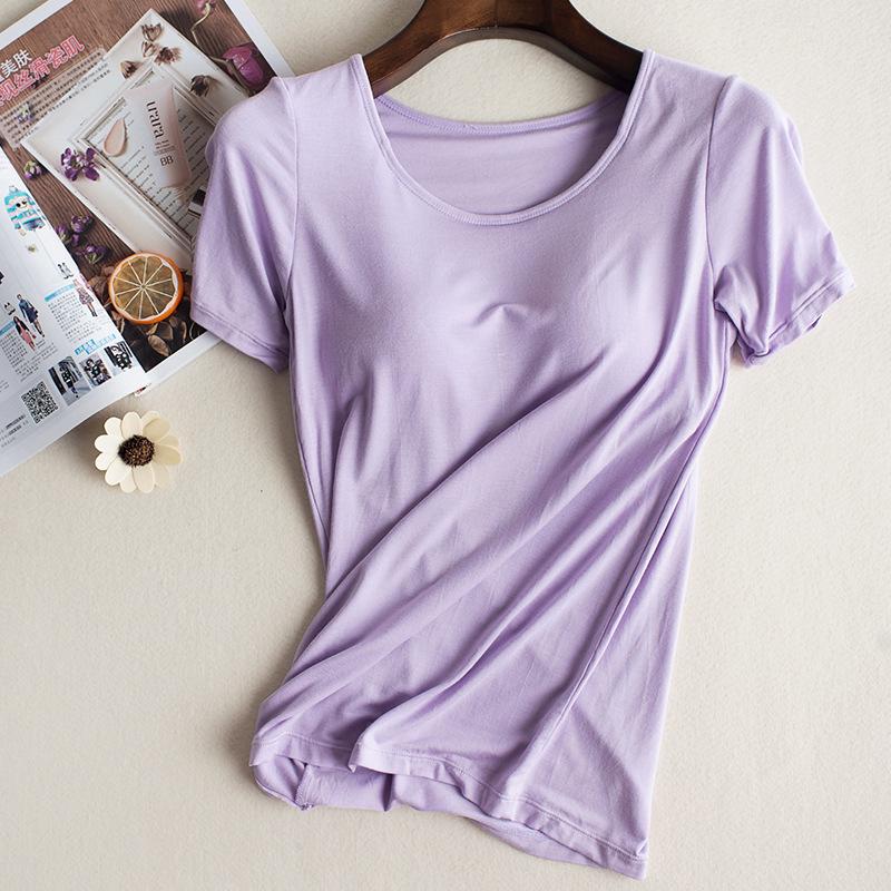 Спортивная футболка для йоги с короткими рукавами и встроенными подушечками — беспроводная, бюстгальтер не нужен — идеально подходит для лета и осени.