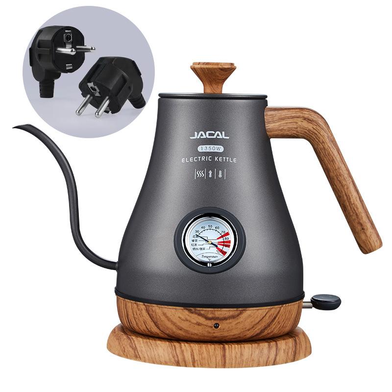 Электрический чайник 220 В/110 В, 1 л, нержавеющая сталь 304, изогнутый носик, кофеварка, изящный заварочный чайник с термометром