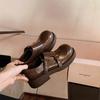 Grape Mother Studiolee Double Buckle with Round Head One Pedal Ugly Cute Versatile Retro British Style Big Head Leather Shoes Women