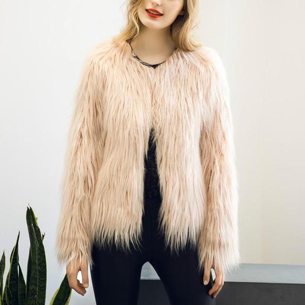 Women Autumn Winter Faux Fur Coat Jacket Coat Fluffy Warm Overcoat Outwear