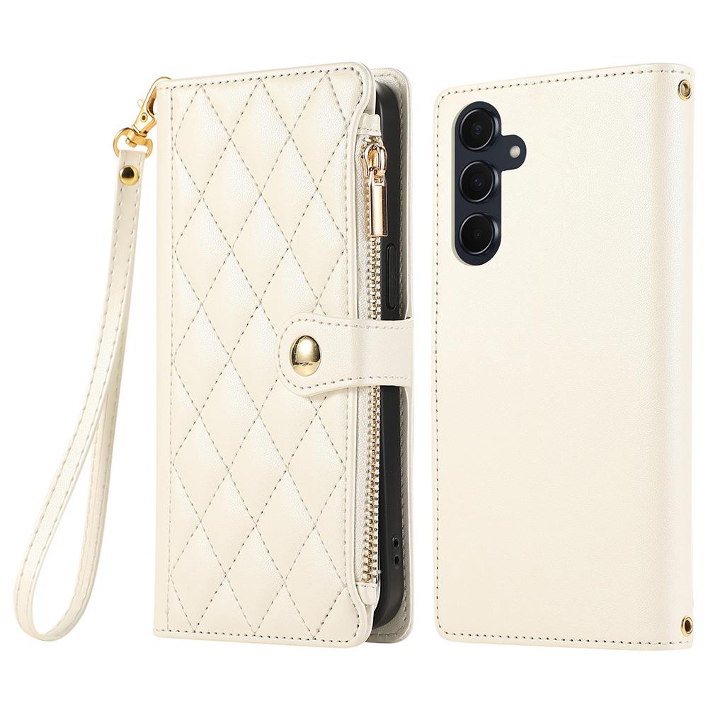 For Samsung Galaxy A56 5G Case Multi Card Slots Zipper Rhombus Leather Phone Cover with Wrist Strap