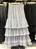 2025 ранняя новая эластичная талия кружево кружево сращивание слово большой маятник иностранный стиль серая торт юбка длинная юбка