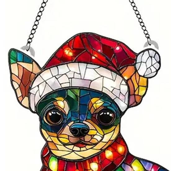 Собака ловец солнца окрашенный акриловый рождественский орнамент красочный щенок ловец солнца подвесное украшение для окна балкона сад