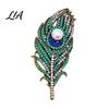 Metal Lapel Pin Vintage Peacock Feather Brooch, Faux Pearl Rhinstone Pin, Clothing Jewelry Accessories for Wedding Party Prom Rhinestone Dress