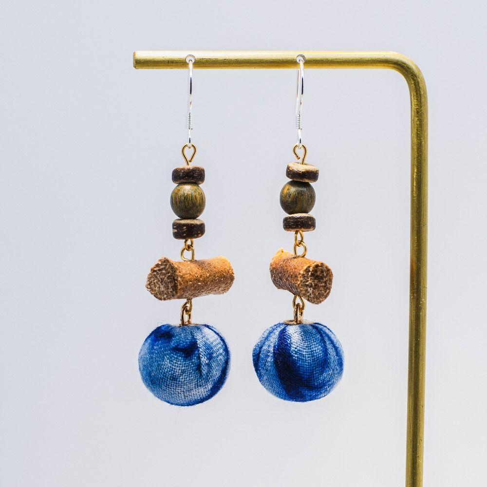 Textured Wood Beads Earring Drop Chinese Vintage Eardrop Unique Tie-Dye Earrings  Women