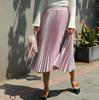 Women 11 Colors Satin Pleated Midi Skirt Elegant Elastic Waist Solid Color A-line Skirt