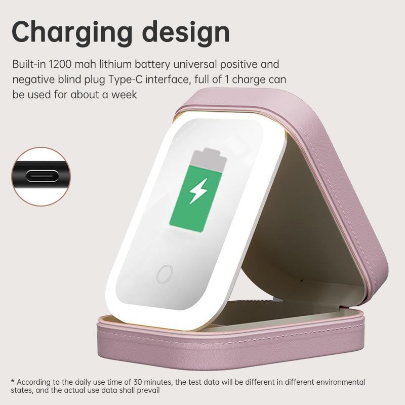 Makeup Storage Box with LED Light Mirror Portable Travel Makeup Cosmetics Storage Box Touch Light Storage Organizer