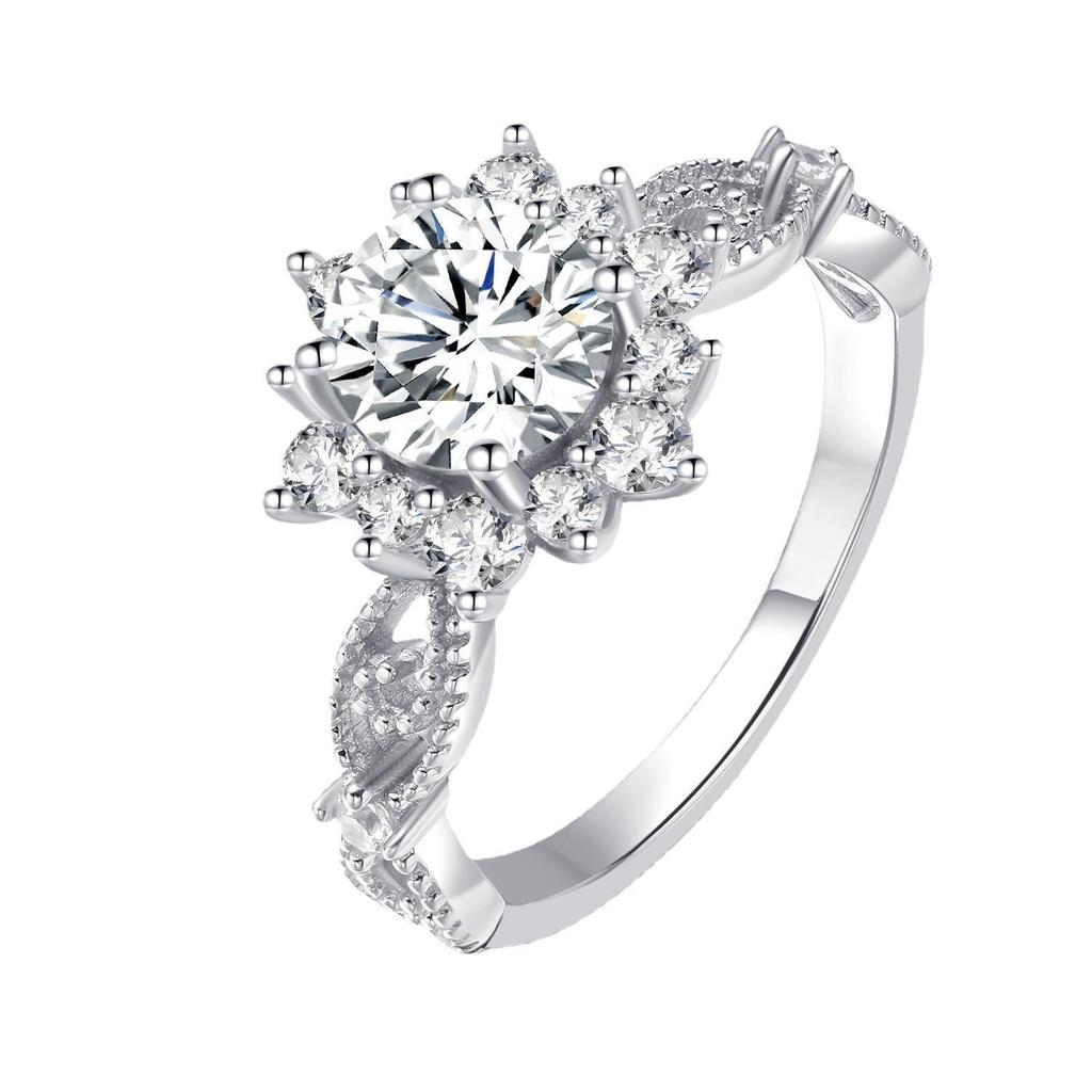 Fashion women's copper round zircon diamond wedding ring index finger ring Internet celebrity live stream