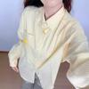 Yellow Striped Polo Collar Shirt Jacket Women's Spring and Autumn Loose Casual Cardigan Lazy