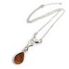 Les Trésors De Lily [N2803] - Cognac Amber 'Inspiration' Silver Necklace (rhodium-plated) - 40x10 Mm