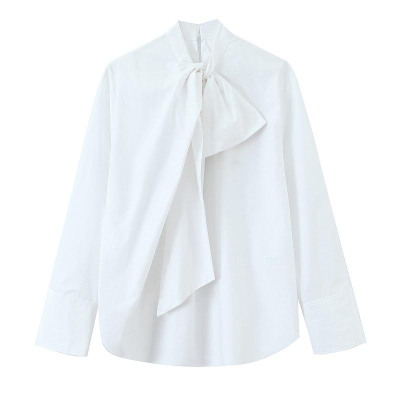 Весна 2026 Европейский и Американский Стиль Французская Поплиновая Рубашка с Галстуком-бабочкой