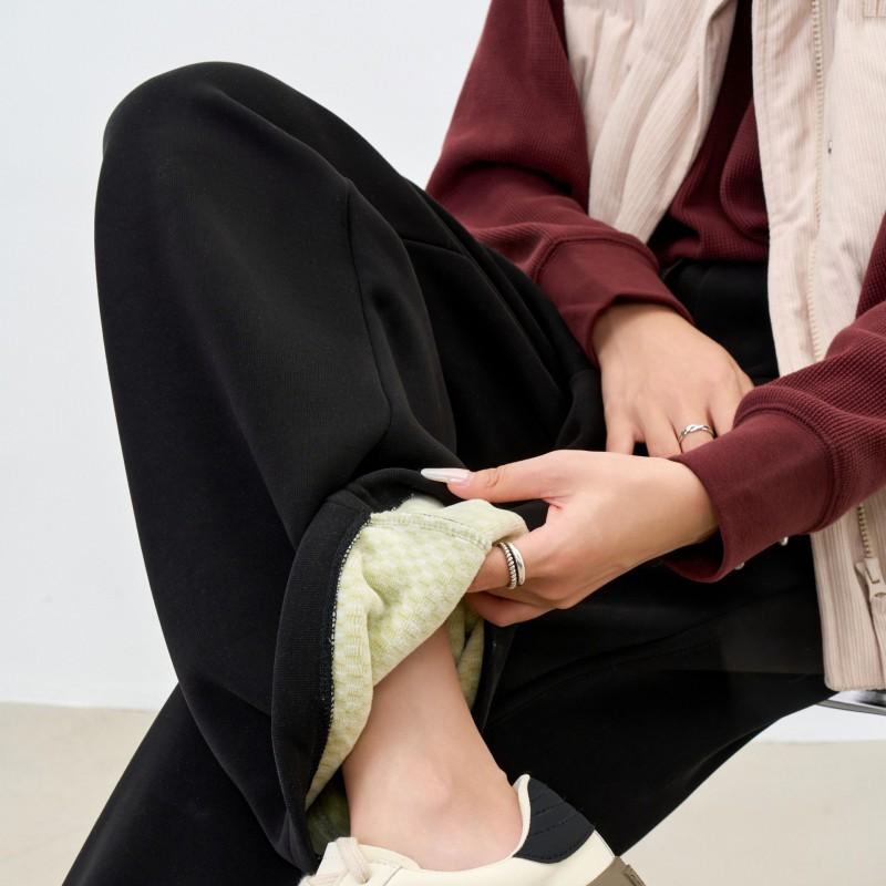 Plus Size Wide Leg Casual Pants Thick Modal Fleece High Stretch Elastic Waist Winter