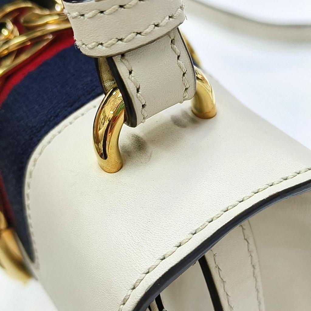 [Pre-Owned] Sylvie Gold Buckle Striped Web Leather Mini Tote Shoulder Crossbody Bag - Good #ZK2C0G