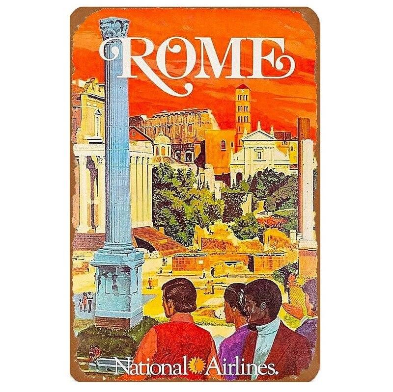 Винтажный пейзаж Гавайи Голландия Санторини Вениция Рим металлические жестяные вывески плакаты тарелка Настенный декор для баров мужская пещера кафе клубы