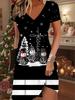 Fashion Women's V Neck Short Sleeve  Christmas Snowman Printed  Dress Sex Short Skirt Dresses
