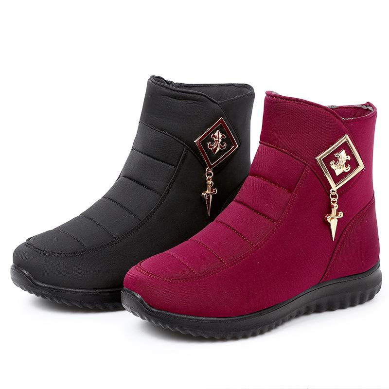 Женские водонепроницаемые зимние ботинки с бархатной подкладкой, нескользящие, теплая зимняя обувь для женщин среднего возраста.
