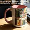 Bookshelf Pattern Flower Ceramic Milk Cup Fun Bookworm Gift Bronzing Colored Glaze Floral Ceramic Coffee Mug Nordic Pink Blue