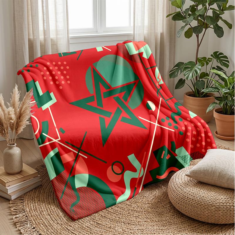 Morocco Football Printed Flannel Blanket Skin Friendly Warm Decorative Throw for Indoor Couch Bed Daily Use