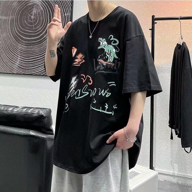 Short Sleeve T-shirt Men's Fashion Brand Summer Loose Half Sleeve 2024 New Internet Celebrity Fashion Ins Simple Printed Top