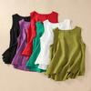 Summer Literature Loose Solid Color Cotton Linen Round Neck Sleeveless T-shirt for Women's Vest Top