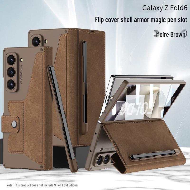 Чехол-книжка Samsung Z Fold 6 Armor Flip из кожи со слотом для стилуса - Полностью закрывающийся бизнес-кейс