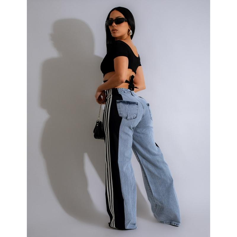 Женские джинсы с высокой талией, эластичный пояс на завязках, свободные эластичные джинсы прямого покроя