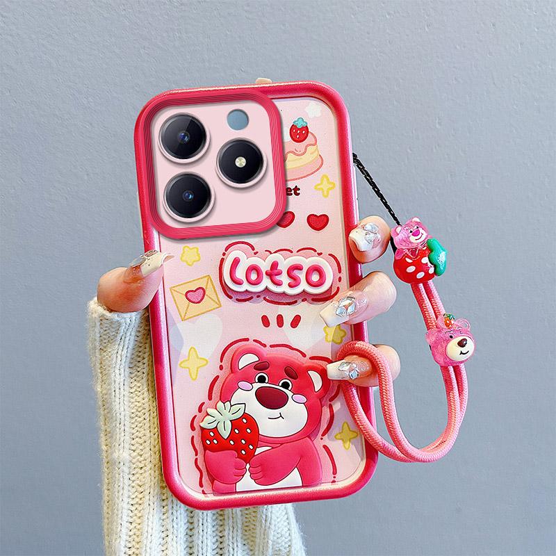 KEYSION Противоударный чехол для Realme C63 C61 с ремешком, мягкий силиконовый милый 3D-чехол для телефона с мультяшной куклой для OPPO Reamle C55 C53 C51