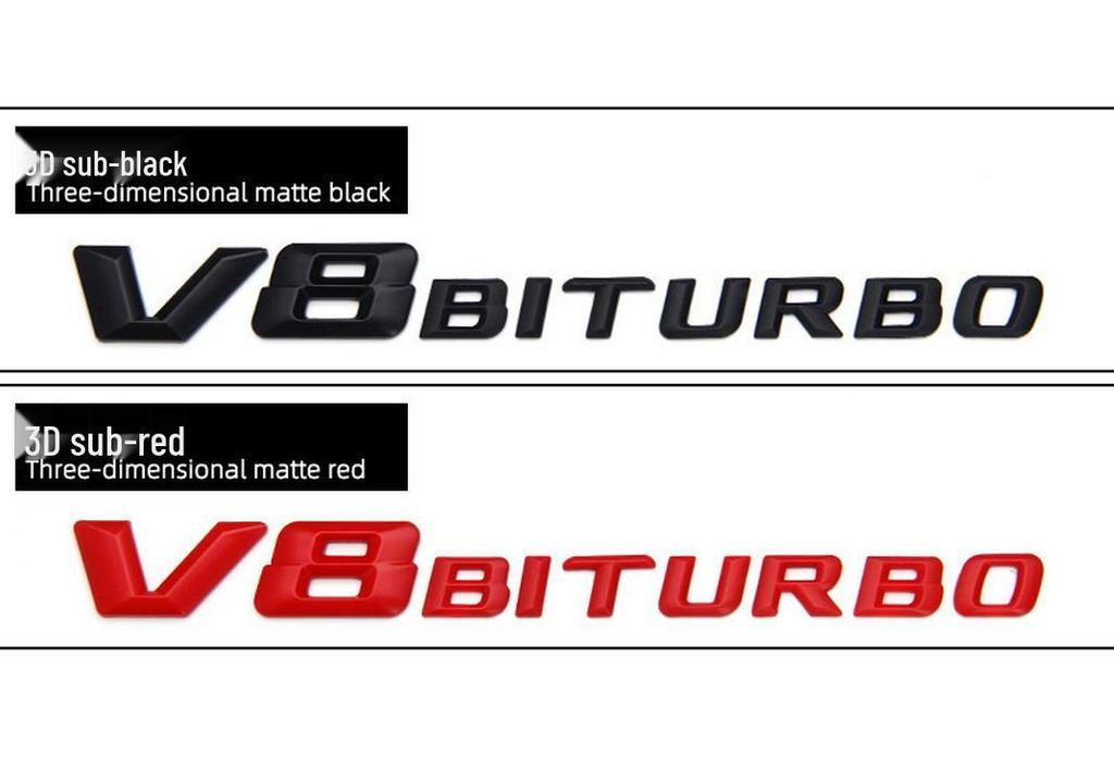 Подходит для Mercedes-Benz V8 BITURBO: Боковой шильдик крыла, Задний шильдик с двойным турбонаддувом, Буквы, Наклейки на автомобиль.