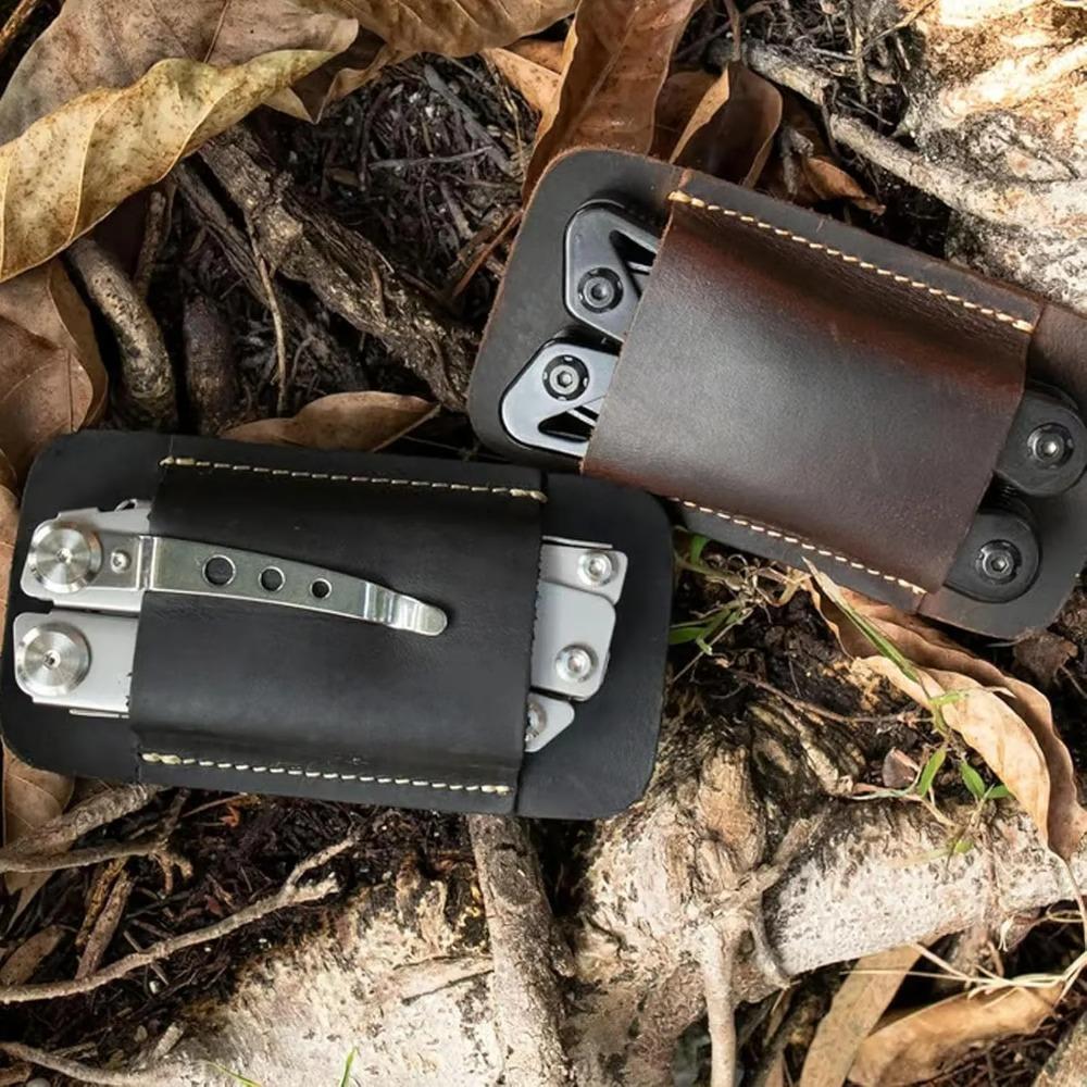 Changmai European Vintage Leather Knife Sheath with Horizontal Belt Clip - Men's Handcrafted Pocket Storage, Leather Folding Knife Sheath