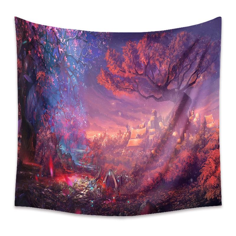 Autumn Yellow Forest Stream Landscape Print Pattern Tapestry Home Living Room Bedroom Wall Decor Background Cloth