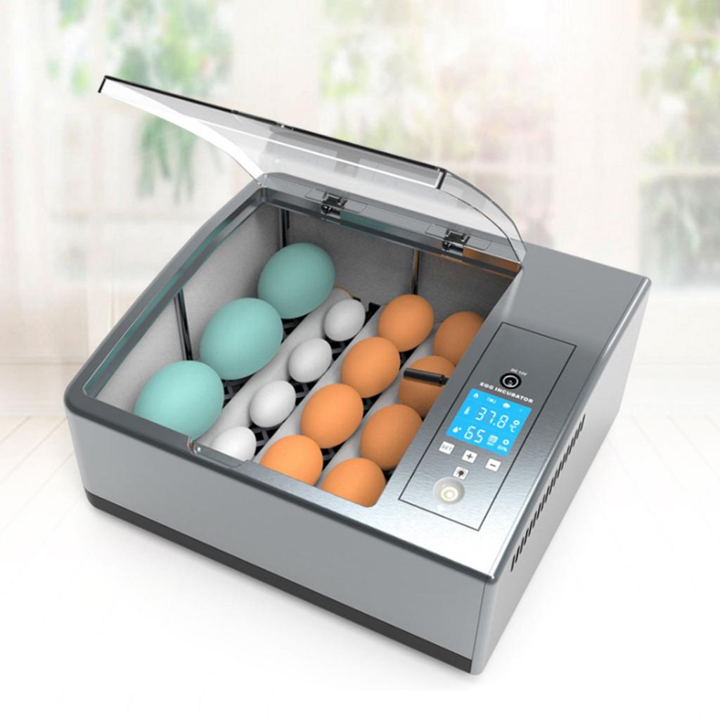 Fully Automatic Digital Egg Incubator, 16 Egg Capacity w/ LCD Display, 110V/12V Dual Voltage, Temperature and Humidity Control