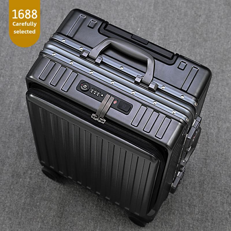 Aluminum Frame Front-Opening Multifunctional Suitcase with Password Lock