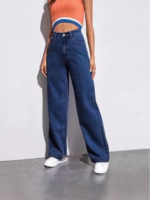 2025 Женские джинсы с высокой посадкой и широкими штанинами - Прямые, стройнящие, Универсальный ретро-стиль