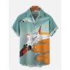 Мужская рубашка с короткими рукавами Thunder Fighter Print Hawaiian Beach Casual Men's Lapel Top Large Size Loose Men's Shirt