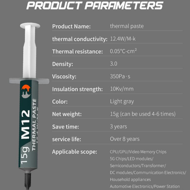 12.4W/mK Thermal Grease Compound 1Pc, High Thermal Conductivity Paste for CPU GPU Cooler, Laptop PS5 Game Console PC Cooling