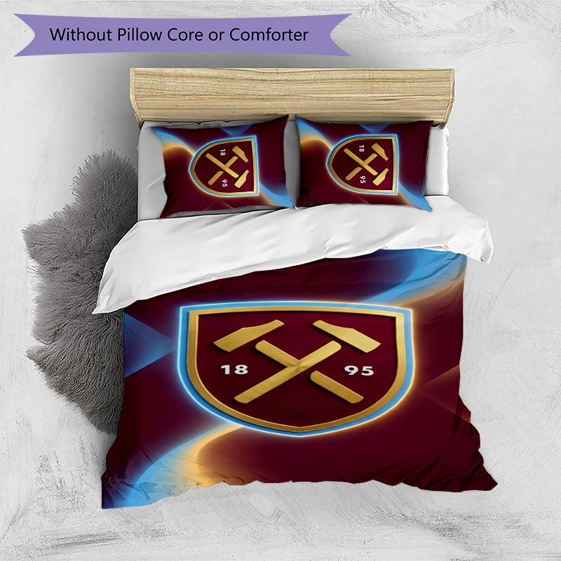 West Ham United Football Printed 3 Pieces Bedding Set, Comfortable Skin Friendly Bedroom Duvet Cover Set