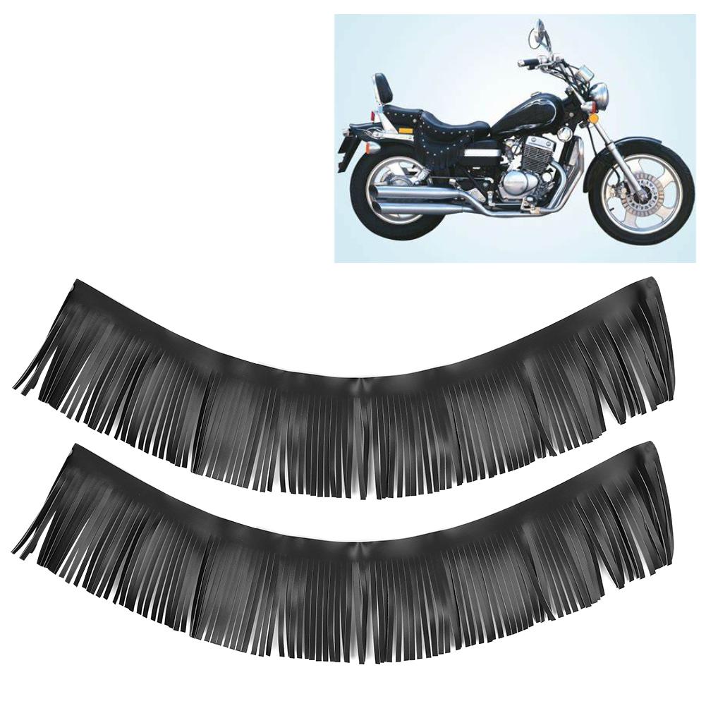 2pcs Motorcycle Retro Foot Pedal Saddlebag Craft Artificial Leather Fringe(Black)