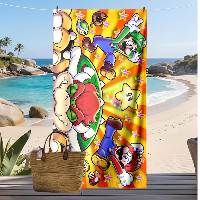 Mario and Luigi Printed Beach Towel Quick Dry Soft TowelPortable Large Rectangular Beach Blanket for Travel Swimming Pool