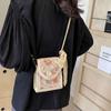 Flower Pattern Straw Crossbody Bag Small Cute Summer Bag Sweet Lovely Woven Handbag  Shopping
