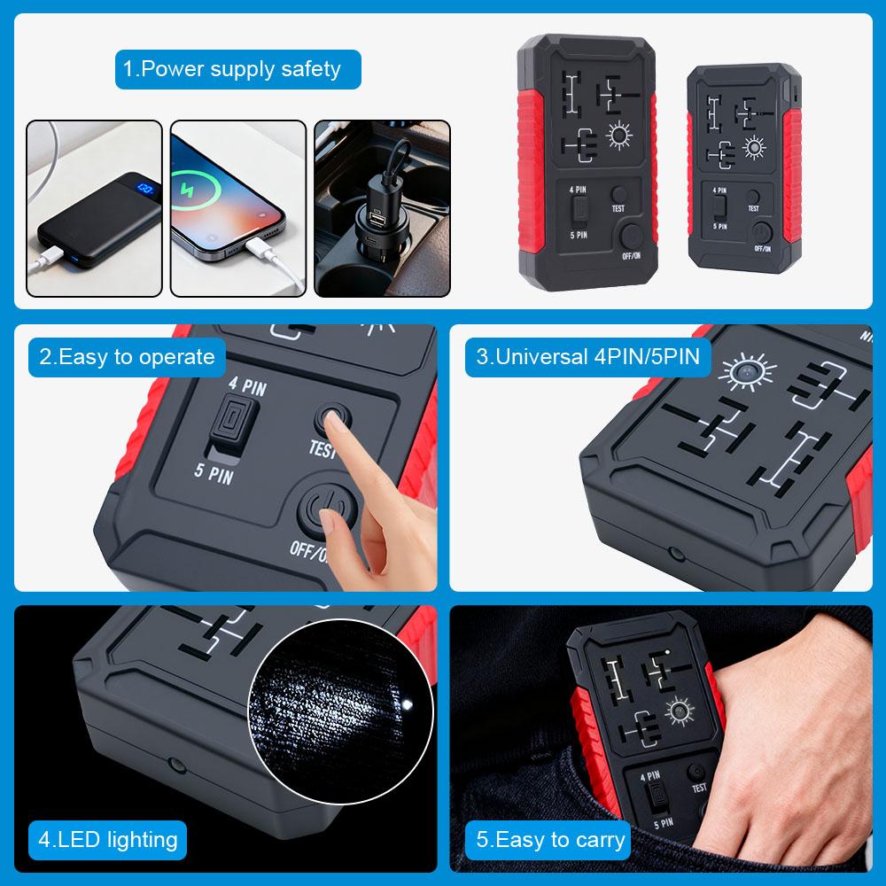 Порт Type C Тестер автомобильного аккумулятора Тестер автомобильных электронных реле Тестер автомобильных реле 12 В Тестер цепи Светодиодная подсветка Светодиодный индикатор