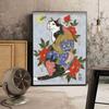 Solid Wood Frame Japanese Floating Samurai Cat Canvas Painting Retro Style Posters and Prints Wall Art Pictures for Living Room Wall Decor