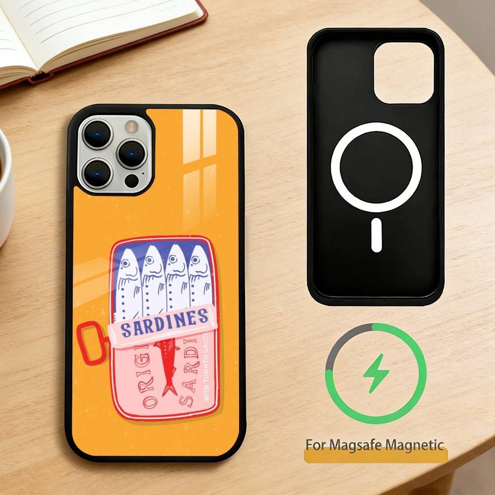 Милый Чехол для Телефона с Рисунком Рыбок Сардин Для iPhone 14,16,15,13,17,12,Plus,Pro,Max Магнитный Для Magsafe Матовый Чехол