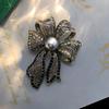 Vintage Faux Pearl Bow Brooch Sweater Cardigan Coat Business Suit Bowknot Lapel Pin Women Fashion Jewelry Clothing Accessories