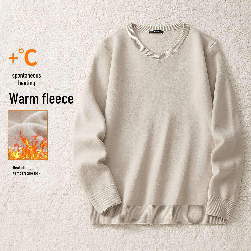 Мужской бархатный свитер с V-образным вырезом: Теплый, утолщенный трикотаж для осени/зимы 2025 г.