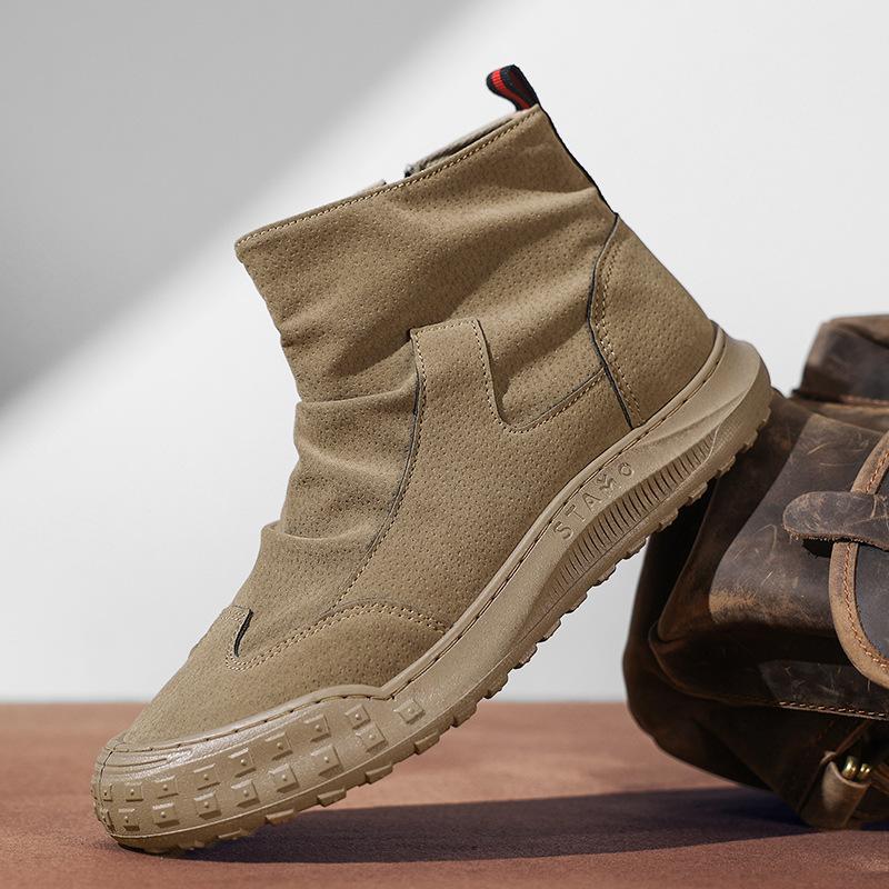 Fashion Men's Boots 2024 Autumn New Leather Boots Casual Men's High Help Work Shoes Retro Non-slip Waterproof Ankle Boots Men