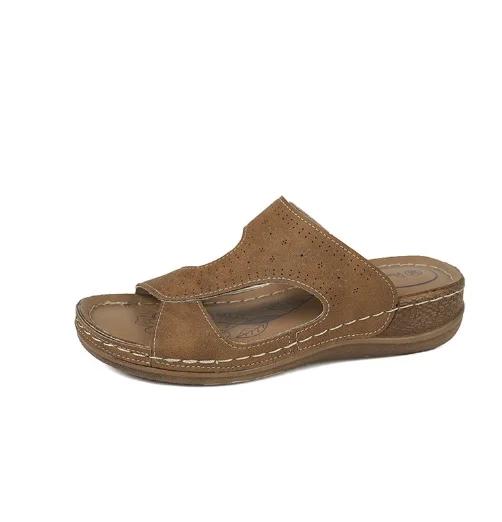 Летние женские тапочки на танкетке, новые ретро-ботинки с открытым носком и поддержкой свода стопы, ортопедические женские сандалии на платформе, повседневная пляжная обувь для отдыха на природе