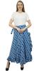 Phagun Shibori Printed Women's Blue Skirt Self Belt Cotton Ruffled Wrap