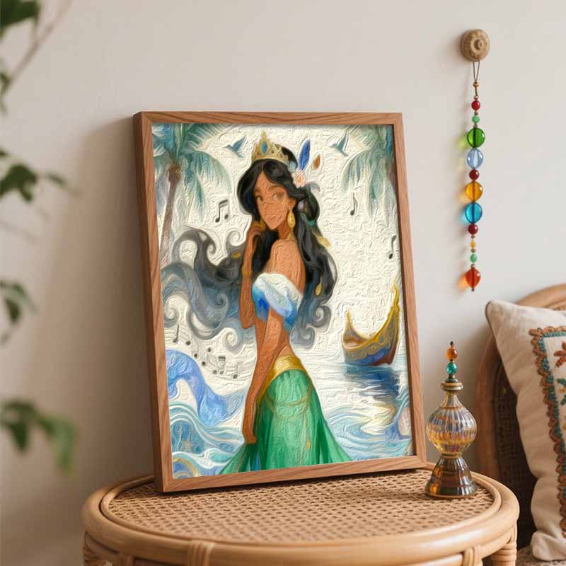 Disney Oil Paint Hand Painting Kit Princess Jasmine Wall Decoration Classic Style Home Decor Art Canvas Gift Bedroom Living Room Craft